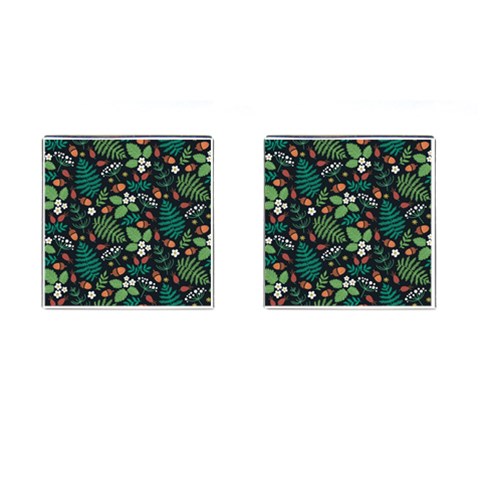 Pattern Forest Leaf Flower Motif Cufflinks (Square) from ArtsNow.com Front(Pair)