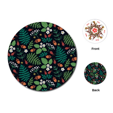 Pattern Forest Leaf Flower Motif Playing Cards Single Design (Round) from ArtsNow.com Front