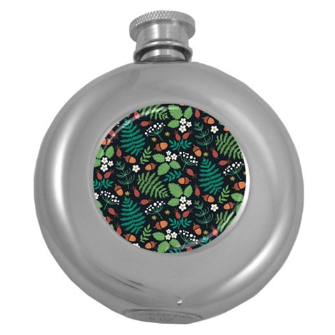 Pattern Forest Leaf Flower Motif Round Hip Flask (5 oz) from ArtsNow.com Front