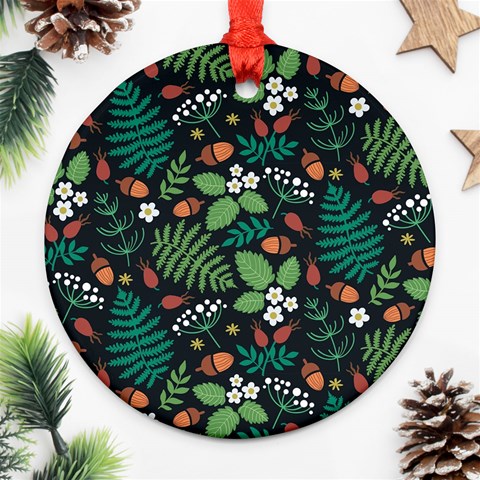 Pattern Forest Leaf Flower Motif Round Ornament (Two Sides) from ArtsNow.com Front