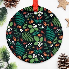 Pattern Forest Leaf Flower Motif Round Ornament (Two Sides) from ArtsNow.com Front