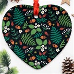 Pattern Forest Leaf Flower Motif Heart Ornament (Two Sides)