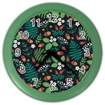 Pattern Forest Leaf Flower Motif Color Wall Clock
