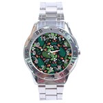 Pattern Forest Leaf Flower Motif Stainless Steel Analogue Watch