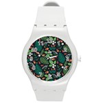 Pattern Forest Leaf Flower Motif Round Plastic Sport Watch (M)