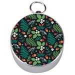 Pattern Forest Leaf Flower Motif Silver Compasses