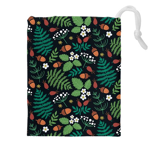 Pattern Forest Leaf Flower Motif Drawstring Pouch (4XL) from ArtsNow.com Front