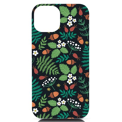 Pattern Forest Leaf Flower Motif iPhone 14 Black UV Print Case from ArtsNow.com Front