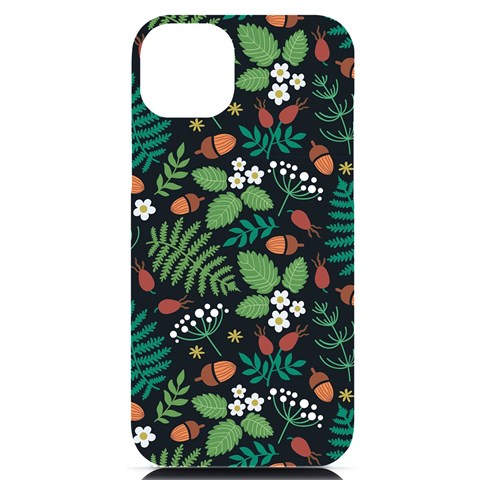 Pattern Forest Leaf Flower Motif iPhone 14 Plus Black UV Print Case from ArtsNow.com Front