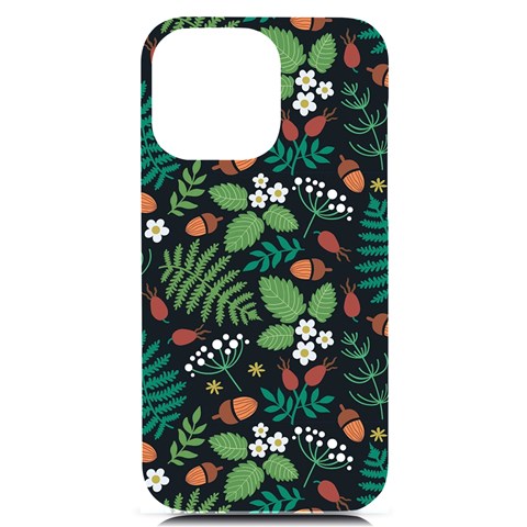 Pattern Forest Leaf Flower Motif iPhone 14 Pro Max Black UV Print Case from ArtsNow.com Front
