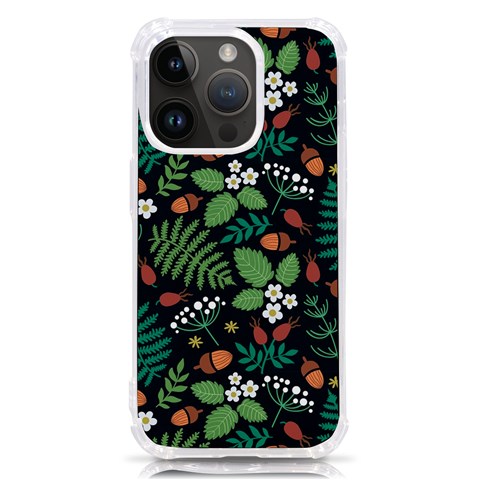 Pattern Forest Leaf Flower Motif iPhone 14 Pro TPU UV Print Case from ArtsNow.com Front