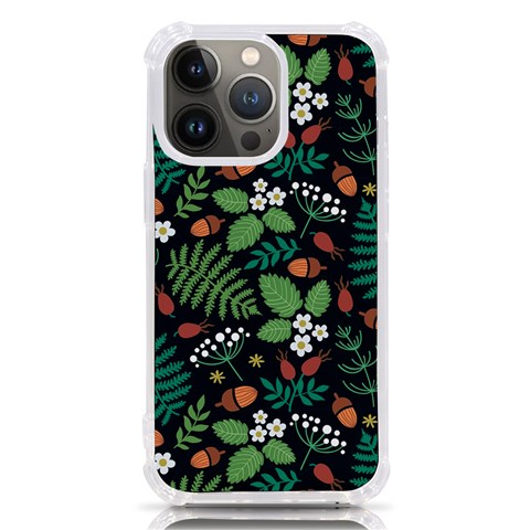 Pattern Forest Leaf Flower Motif iPhone 13 Pro TPU UV Print Case from ArtsNow.com Front