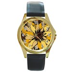 Colorful Seamless Floral Pattern Round Gold Metal Watch