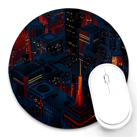 Architecture City Pixel Art Round Mousepad from ArtsNow.com Front