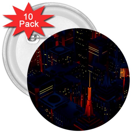 Architecture City Pixel Art 3  Buttons (10 pack)  from ArtsNow.com Front