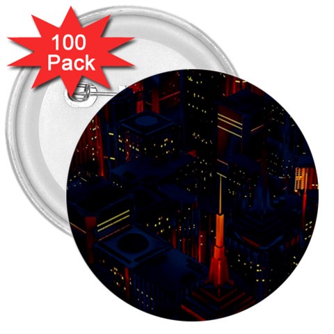 Architecture City Pixel Art 3  Buttons (100 pack)  from ArtsNow.com Front