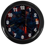Architecture City Pixel Art Wall Clock (Black)