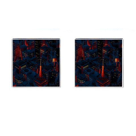 Architecture City Pixel Art Cufflinks (Square) from ArtsNow.com Front(Pair)