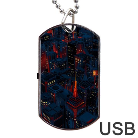 Architecture City Pixel Art Dog Tag USB Flash (One Side) from ArtsNow.com Front