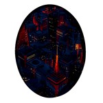 Architecture City Pixel Art Oval Glass Fridge Magnet (4 pack)