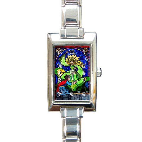 Beauty And The Beast Stained Glass Rose Rectangle Italian Charm Watch from ArtsNow.com Front
