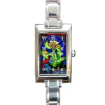 Beauty And The Beast Stained Glass Rose Rectangle Italian Charm Watch