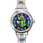 Beauty And The Beast Stained Glass Rose Round Italian Charm Watch