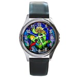 Beauty And The Beast Stained Glass Rose Round Metal Watch