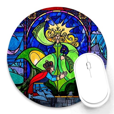 Beauty And The Beast Stained Glass Rose Round Mousepad from ArtsNow.com Front