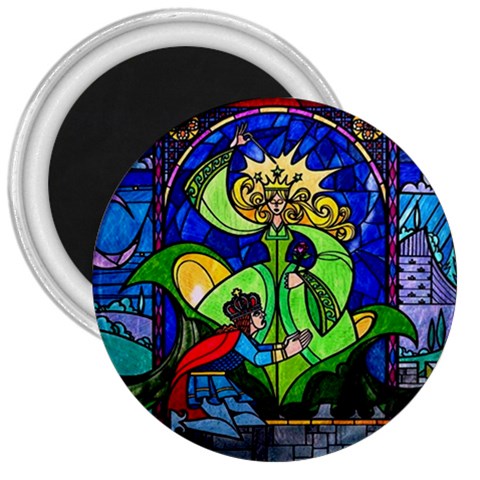 Beauty And The Beast Stained Glass Rose 3  Magnets from ArtsNow.com Front