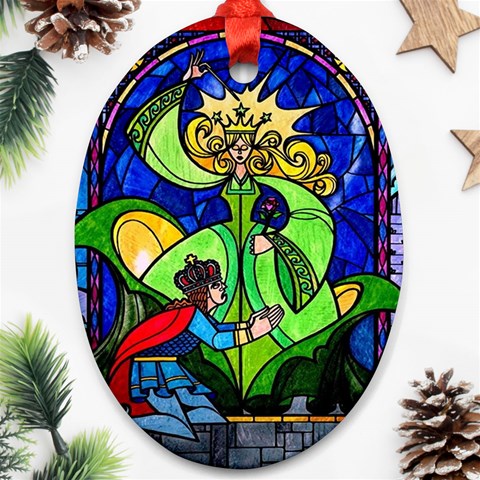 Beauty And The Beast Stained Glass Rose Ornament (Oval) from ArtsNow.com Front