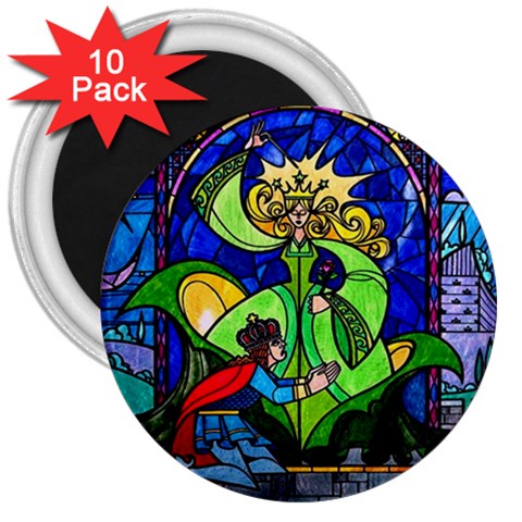 Beauty And The Beast Stained Glass Rose 3  Magnets (10 pack)  from ArtsNow.com Front