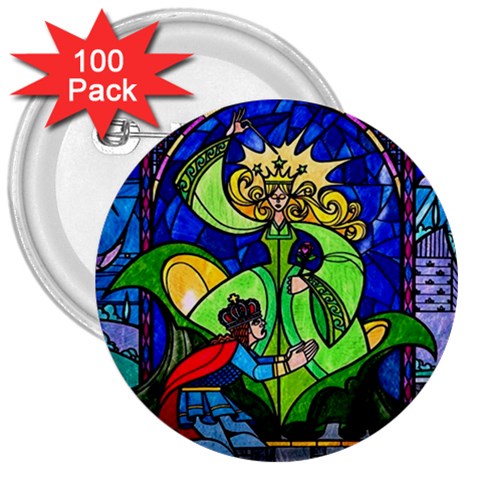 Beauty And The Beast Stained Glass Rose 3  Buttons (100 pack)  from ArtsNow.com Front