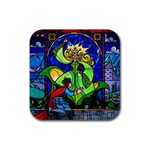 Beauty And The Beast Stained Glass Rose Rubber Coaster (Square)