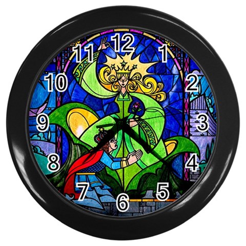 Beauty And The Beast Stained Glass Rose Wall Clock (Black) from ArtsNow.com Front