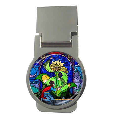 Beauty And The Beast Stained Glass Rose Money Clips (Round)  from ArtsNow.com Front