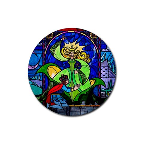 Beauty And The Beast Stained Glass Rose Rubber Coaster (Round) from ArtsNow.com Front