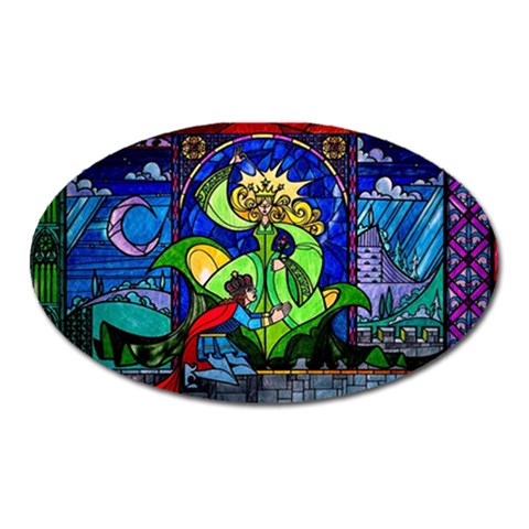 Beauty And The Beast Stained Glass Rose Oval Magnet from ArtsNow.com Front