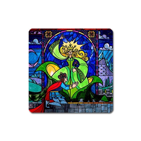 Beauty And The Beast Stained Glass Rose Square Magnet from ArtsNow.com Front