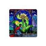 Beauty And The Beast Stained Glass Rose Square Magnet
