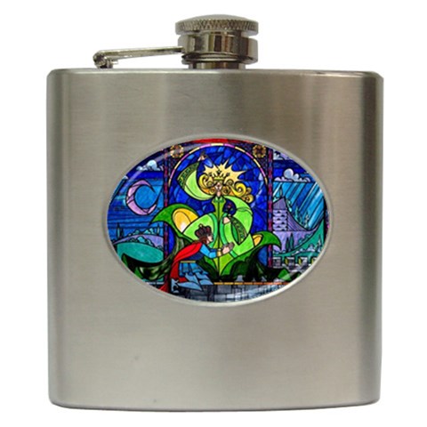 Beauty And The Beast Stained Glass Rose Hip Flask (6 oz) from ArtsNow.com Front