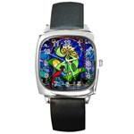 Beauty And The Beast Stained Glass Rose Square Metal Watch