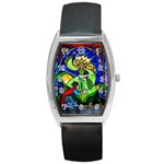 Beauty And The Beast Stained Glass Rose Barrel Style Metal Watch
