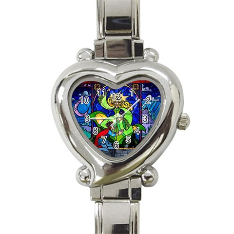 Beauty And The Beast Stained Glass Rose Heart Italian Charm Watch from ArtsNow.com Front