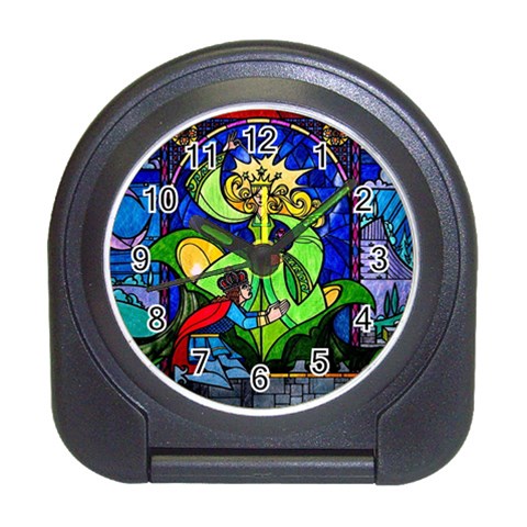 Beauty And The Beast Stained Glass Rose Travel Alarm Clock from ArtsNow.com Front