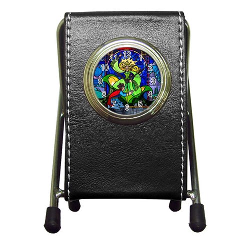 Beauty And The Beast Stained Glass Rose Pen Holder Desk Clock from ArtsNow.com Front