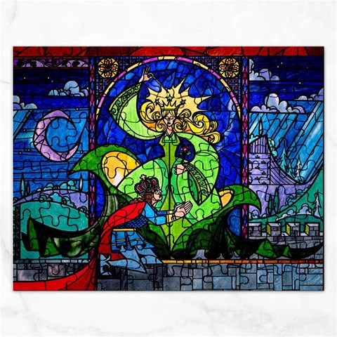 Beauty And The Beast Stained Glass Rose Rectangular Jigsaw Puzzl from ArtsNow.com Front