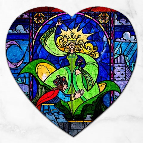 Beauty And The Beast Stained Glass Rose Jigsaw Puzzle (Heart) from ArtsNow.com Front