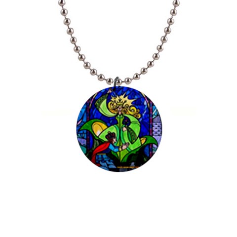 Beauty And The Beast Stained Glass Rose 1  Button Necklace from ArtsNow.com Front