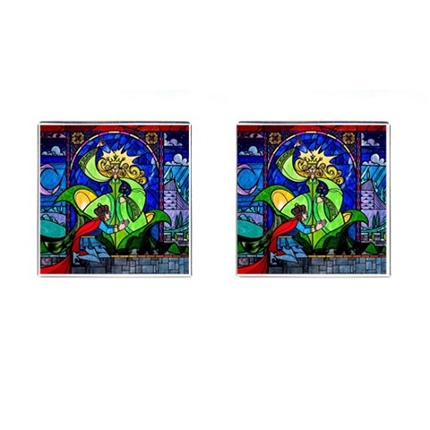 Beauty And The Beast Stained Glass Rose Cufflinks (Square) from ArtsNow.com Front(Pair)